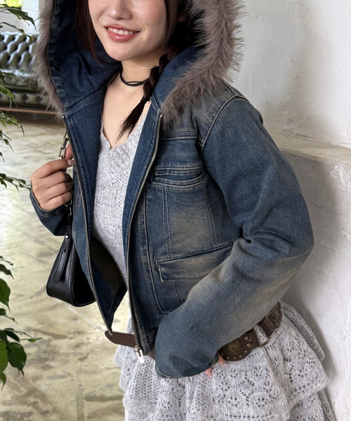 SPIRALGIRL（スパイラルガール）の「ファーデニムジャケット（デニムジャケット・レディース・ブラック/ブルー・FREE）」の12枚目の写真