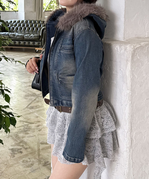 SPIRALGIRL（スパイラルガール）の「ファーデニムジャケット（デニムジャケット・レディース・ブラック/ブルー・FREE）」の13枚目の写真