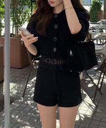 パフスリーブ」に該当するトップス（ブラック/黒色系・半袖