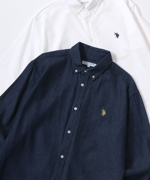 U.S. POLO ASSN.(ユーエスポロアッスン)の「U.S. POLO ASSN./ユーエスポロアッスン Oxford Denim Shirt/レギュラーフィット オックスフォード デニム ロゴ ワンポイント刺繍 ボタンダウンシャツ/レディース メンズ(シャツ/ブラウス・メンズ・ブルー/ブラック/アイボリー/ネイビー・LL/L/M)」の1枚目の写真