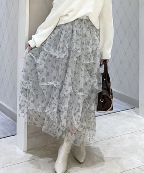 rienda（リエンダ）の「ランダムタックチュールスカート 秋服 冬服