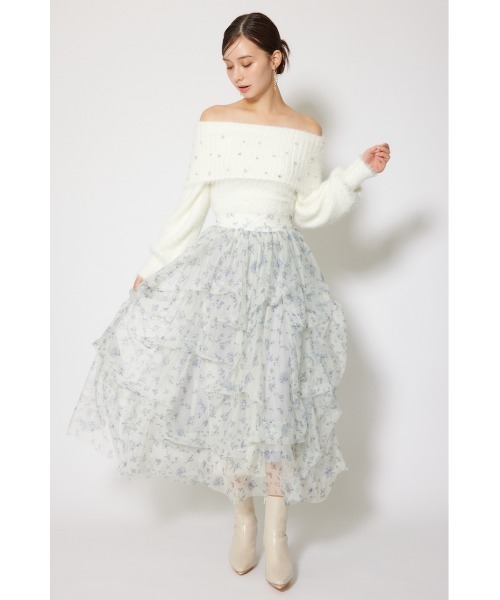 rienda（リエンダ）の「ランダムタックチュールスカート 秋服 冬服