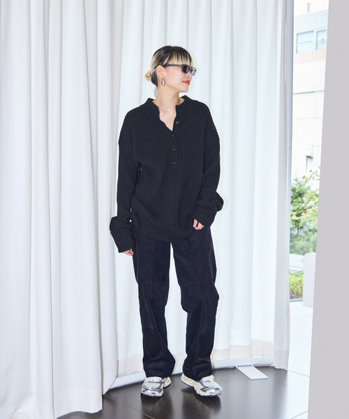 CITYSHOP（シティーショップ）の「RIB HENRY NECK SWEATER：ニット（ニット/セーター・レディース・ホワイト/ブラック/グレー・FREE）」の10枚目の写真