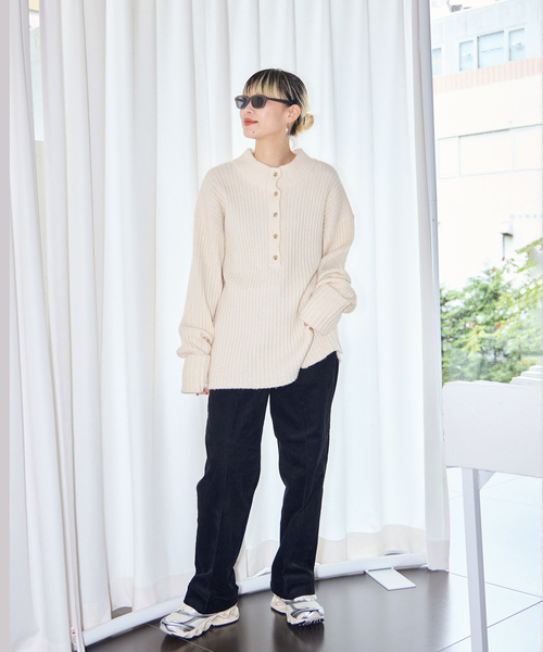 CITYSHOP（シティーショップ）の「RIB HENRY NECK SWEATER：ニット（ニット/セーター・レディース・ホワイト/ブラック/グレー・FREE）」の11枚目の写真