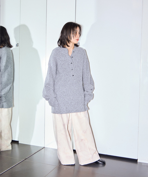 CITYSHOP（シティーショップ）の「RIB HENRY NECK SWEATER：ニット（ニット/セーター・レディース・ホワイト/ブラック/グレー・FREE）」の12枚目の写真