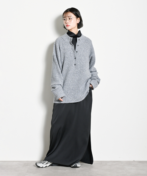 CITYSHOP（シティーショップ）の「RIB HENRY NECK SWEATER：ニット（ニット/セーター・レディース・ホワイト/ブラック/グレー・FREE）」の15枚目の写真