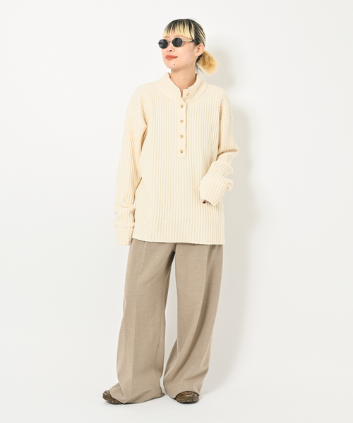 CITYSHOP（シティーショップ）の「RIB HENRY NECK SWEATER：ニット（ニット/セーター・レディース・ホワイト/ブラック/グレー・FREE）」の21枚目の写真