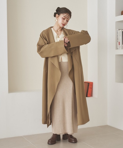 shawl collar belted long coat /ショールカラーベルト付きロング