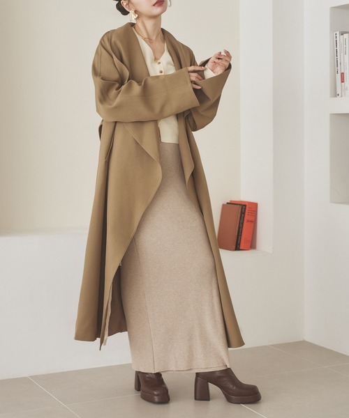 shawl collar belted long coat /ショールカラーベルト付きロング