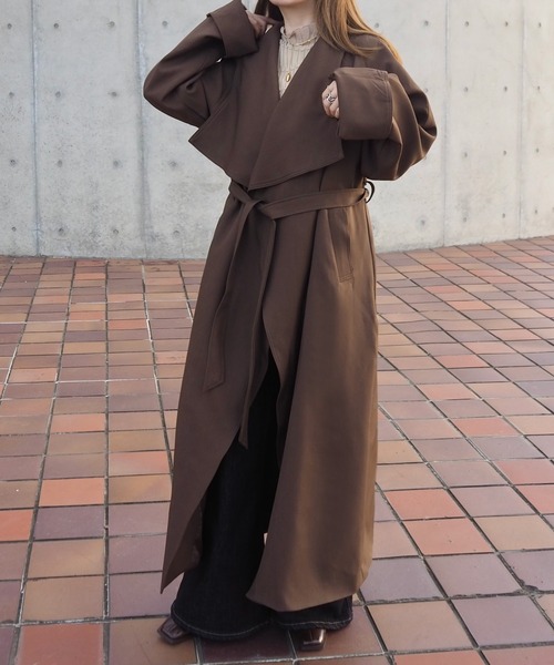 LAULEN（ローレン）の「shawl collar belted long coat /ショールカラーベルト付きロングコート（ステンカラーコート・レディース・ベージュ/ブラウン・FREE）」の7枚目の写真