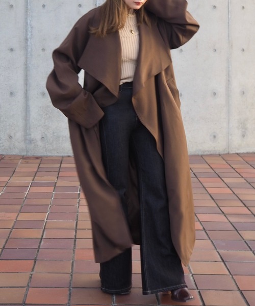 LAULEN（ローレン）の「shawl collar belted long coat /ショールカラーベルト付きロングコート（ステンカラーコート・レディース・ベージュ/ブラウン・FREE）」の8枚目の写真