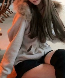 deux amour | ファー付き前ジップパーカー(パーカー)