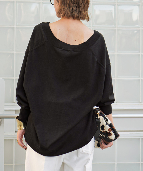 AP STUDIO New sweat like knitブラックニットセーター ディープVネックニット（ニット／セーター）｜AP STUDIO