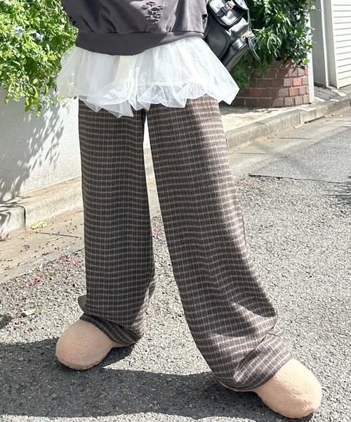 Alley Tokyo(アリートーキョー)の「【セットにもなる!】チェック太パンツ(その他パンツ・レディース・グリーン/ブラウン・FREE)」の1枚目の写真