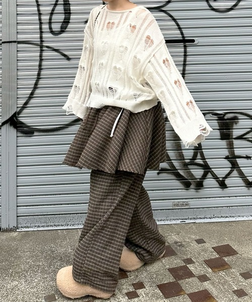 Alley Tokyo(アリートーキョー)の「【セットにもなる!】チェック太パンツ(その他パンツ・レディース・グリーン/ブラウン・FREE)」の4枚目の写真