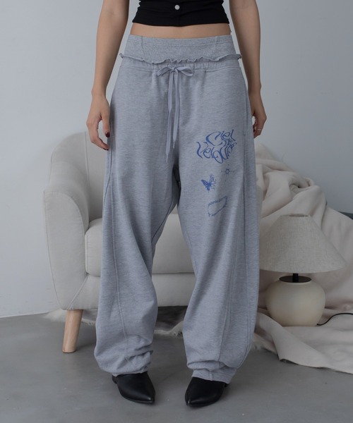 セール】オリジナルロゴプリントカーブ切替スウェットパンツ