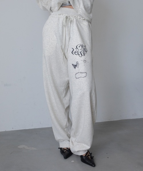セール】オリジナルロゴプリントカーブ切替スウェットパンツ