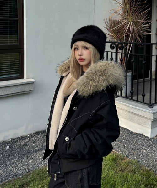 ムルーア MURUA MIXフェイクファーブルゾン （ベージュ