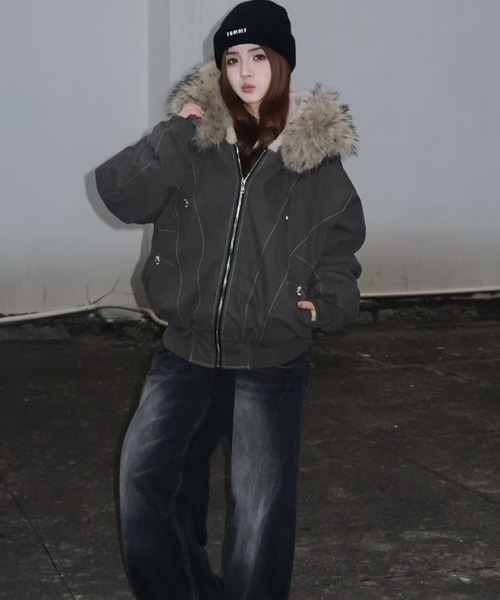 almo(アルモ)の「【LAMPOON】フェイクファーフードブルゾン(ブルゾン・レディース・グレー/ブラック・X-LARGE/LARGE/MEDIUM/SMALL)」の5枚目の写真