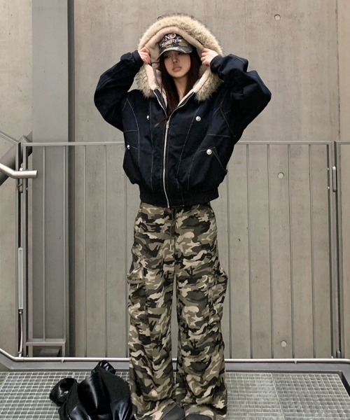 almo（アルモ）の「【LAMPOON】フェイクファーフードブルゾン