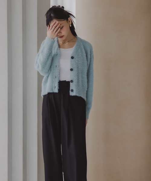 Petitjo(プッチージョ)の「小さいサイズ シャギーカーディガン 低身長さん・小柄女性(ニット/セーター・レディース・ライトブルー/グレイッシュベージュ・M-L/XS-S)」の4枚目の写真