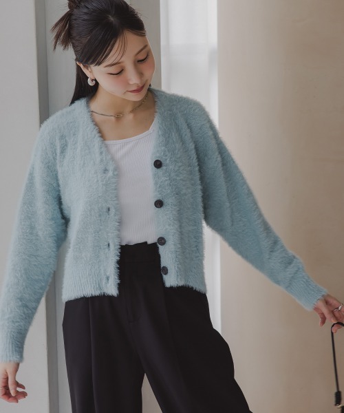 Petitjo(プッチージョ)の「小さいサイズ シャギーカーディガン 低身長さん・小柄女性(ニット/セーター・レディース・ライトブルー/グレイッシュベージュ・M-L/XS-S)」の5枚目の写真
