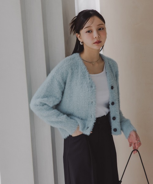Petitjo(プッチージョ)の「小さいサイズ シャギーカーディガン 低身長さん・小柄女性(ニット/セーター・レディース・ライトブルー/グレイッシュベージュ・M-L/XS-S)」の22枚目の写真