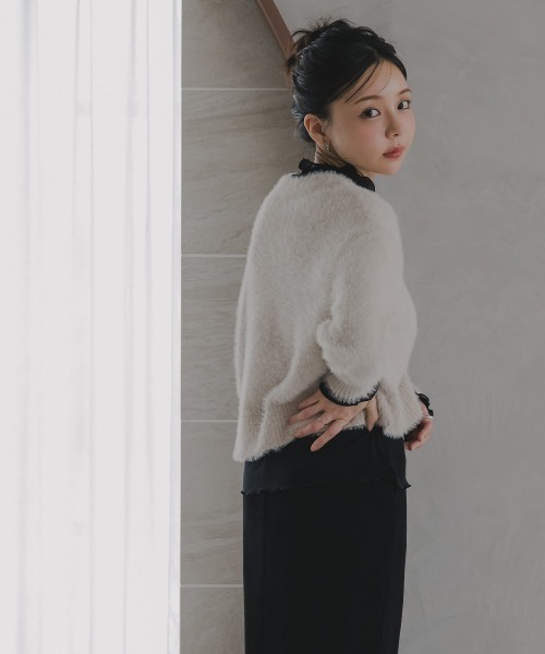 Petitjo(プッチージョ)の「小さいサイズ シャギーカーディガン 低身長さん・小柄女性(ニット/セーター・レディース・ライトブルー/グレイッシュベージュ・M-L/XS-S)」の14枚目の写真