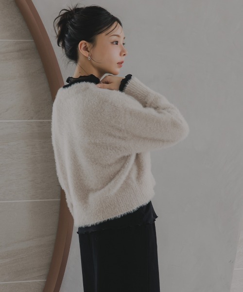 Petitjo(プッチージョ)の「小さいサイズ シャギーカーディガン 低身長さん・小柄女性(ニット/セーター・レディース・ライトブルー/グレイッシュベージュ・M-L/XS-S)」の7枚目の写真