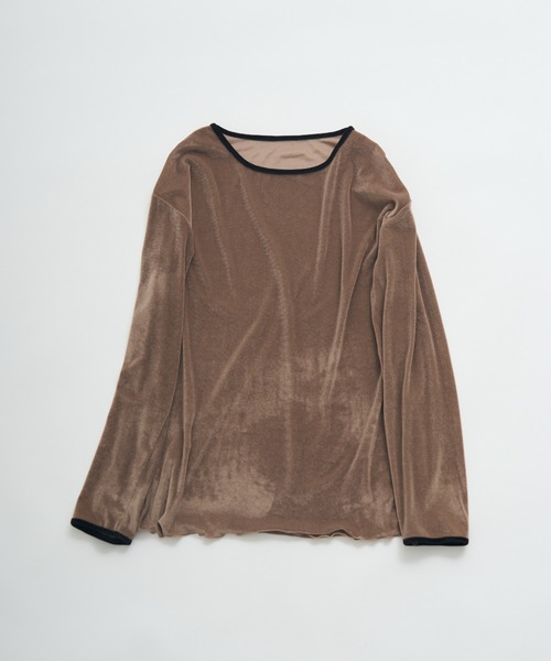 PUAL CE CIN（ピュアルセシン）の「ベロア リンガーカットソー（Tシャツ/カットソー・レディース・アイボリー/ブラウン/ベージュ・FREE）」の3枚目の写真