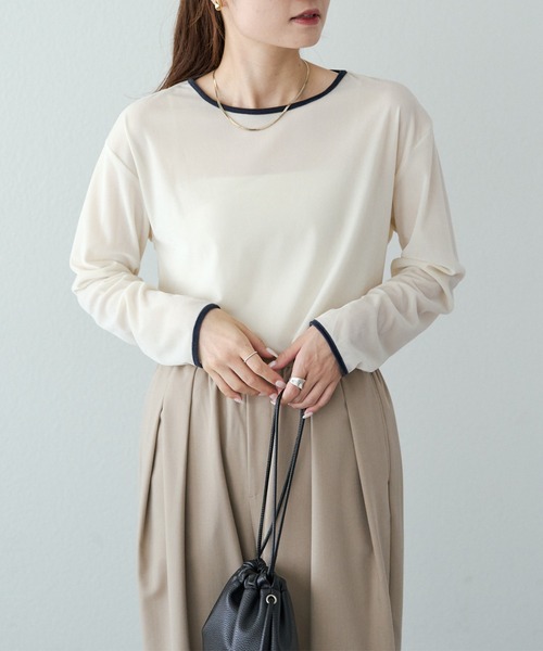 PUAL CE CIN（ピュアルセシン）の「ベロア リンガーカットソー（Tシャツ/カットソー・レディース・アイボリー/ブラウン/ベージュ・FREE）」の7枚目の写真