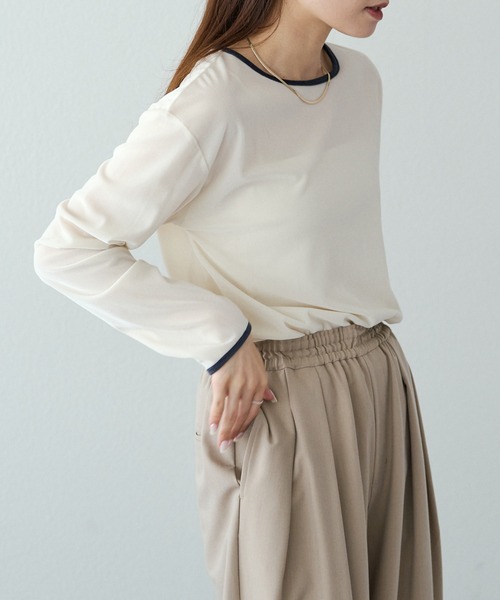 PUAL CE CIN（ピュアルセシン）の「ベロア リンガーカットソー（Tシャツ/カットソー・レディース・アイボリー/ブラウン/ベージュ・FREE）」の8枚目の写真