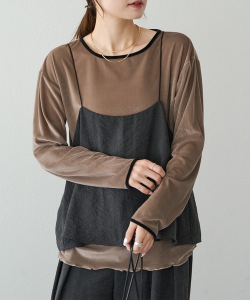 PUAL CE CIN（ピュアルセシン）の「ベロア リンガーカットソー（Tシャツ/カットソー・レディース・アイボリー/ブラウン/ベージュ・FREE）」の5枚目の写真