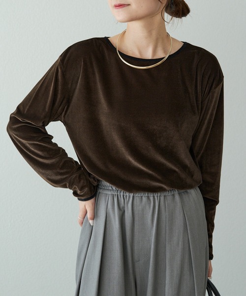 PUAL CE CIN（ピュアルセシン）の「ベロア リンガーカットソー（Tシャツ/カットソー・レディース・アイボリー/ブラウン/ベージュ・FREE）」の6枚目の写真