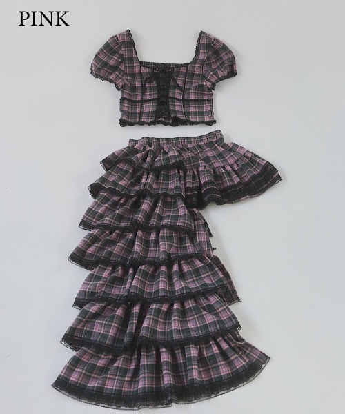 lilLilly（リルリリー）の「チェックレーストップス（シャツ/ブラウス・レディース・ピンク/カーキ・FREE）」の3枚目の写真