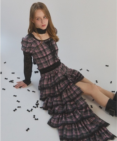 lilLilly（リルリリー）の「チェックレーストップス（シャツ/ブラウス・レディース・ピンク/カーキ・FREE）」の7枚目の写真