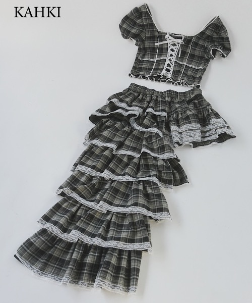 lilLilly（リルリリー）の「チェックレーストップス（シャツ/ブラウス・レディース・ピンク/カーキ・FREE）」の4枚目の写真