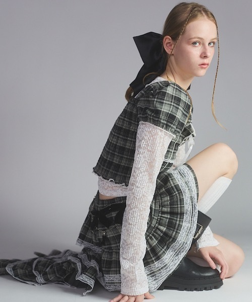 lilLilly（リルリリー）の「チェックレーストップス（シャツ/ブラウス・レディース・ピンク/カーキ・FREE）」の12枚目の写真