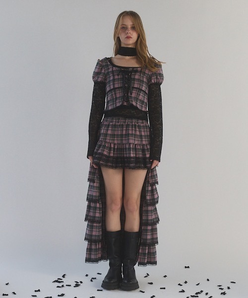 lilLilly（リルリリー）の「チェックレーストップス（シャツ/ブラウス・レディース・ピンク/カーキ・FREE）」の13枚目の写真