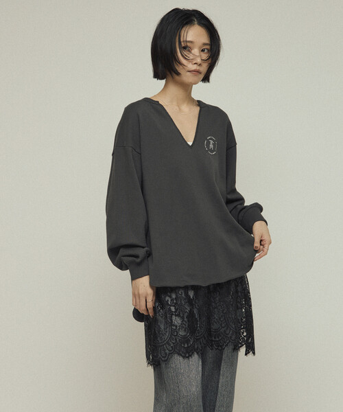 Firsthand（ファーストハンド）の「Firsthand/ファーストハンド オーガニックコットン Vネック 刺繍スウェット / リラックスフィット / 裏毛スウェット（スウェット・レディース・ブラウン/チャコールグレー/グレー・ONE SIZE）」の19枚目の写真