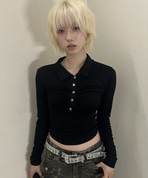 .KOM(ドットコム)の「A'GEM/9 × .kom 『.KOM/ドットケーオーエム』 ドローストリングカラートップス(その他トップス・レディース・ブラック/アイボリー・FREE)」の3枚目の写真