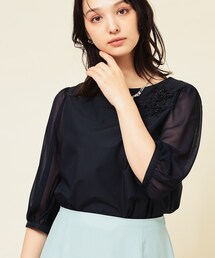 Sunauna | 【フラワーモチーフ付き／袖シフォン】肘下丈ブラウス(シャツ/ブラウス)