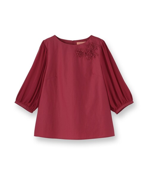 Sunauna（スーナウーナ）の「【フラワーモチーフ付き／袖シフォン】肘下丈ブラウス（シャツ/ブラウス・レディース・ネイビー/ボルドー・38/40）」の18枚目の写真