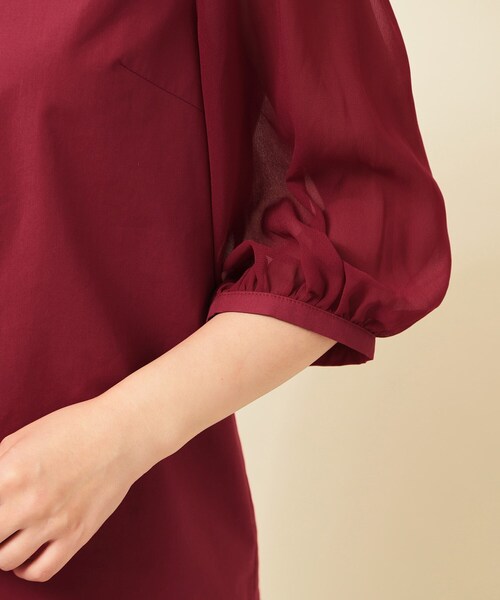 Sunauna（スーナウーナ）の「【フラワーモチーフ付き／袖シフォン】肘下丈ブラウス（シャツ/ブラウス・レディース・ネイビー/ボルドー・38/40）」の3枚目の写真