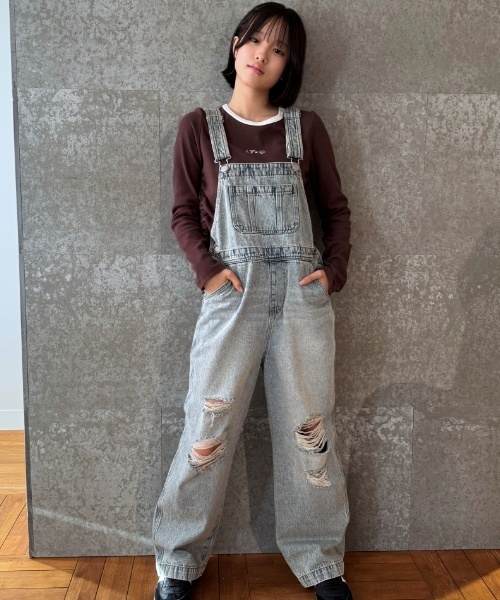 LOVETOXIC(ラブトキシック)の「【GOODPRICE】【ベーシック】デニムオーバーオール(つなぎ/オールインワン・キッズ・グレー/ブルー/サックスブルー/ライトグレー・L:160cm/S:140cm/M:150cm/LL(170cm))」の3枚目の写真