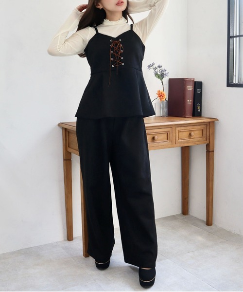 CECIL McBEE（セシルマクビー）の「スエードポンチフロント編み上げキャミセットアップ（ワンピース・レディース・ブラウン/モカ/ブラック・LARGE/MEDIUM）」の4枚目の写真