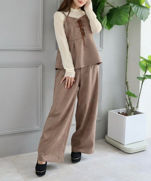 CECIL McBEE（セシルマクビー）の「スエードポンチフロント編み上げキャミセットアップ（ワンピース・レディース・ブラウン/モカ/ブラック・LARGE/MEDIUM）」の9枚目の写真