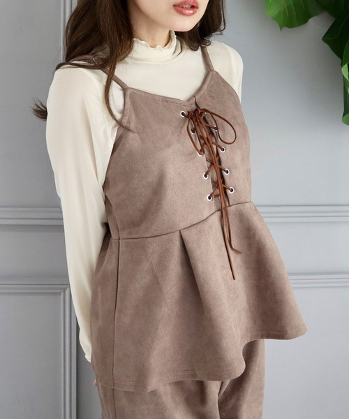CECIL McBEE（セシルマクビー）の「スエードポンチフロント編み上げキャミセットアップ（ワンピース・レディース・ブラウン/モカ/ブラック・LARGE/MEDIUM）」の12枚目の写真