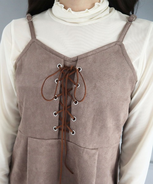 CECIL McBEE（セシルマクビー）の「スエードポンチフロント編み上げキャミセットアップ（ワンピース・レディース・ブラウン/モカ/ブラック・LARGE/MEDIUM）」の13枚目の写真