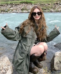 DEVICE | オーバーサイズ デニム カラー ミリタリー ジャケット ブルゾン(デニムジャケット)